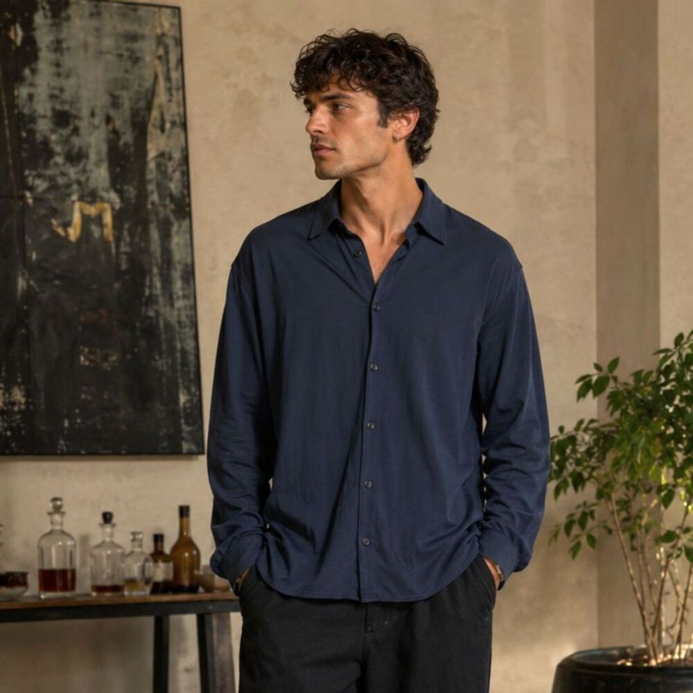 John Varvatos Blue Long Sleeve Button Up Relaxed Shirt Top   Mens Size XXL